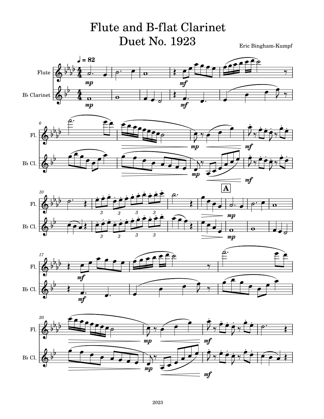 Flute and B-flat Clarinet Duet No. 1923