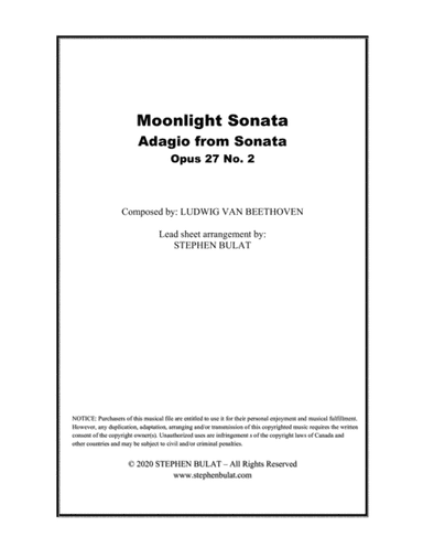 Moonlight Sonata  - Adagio from Sonata Opus 27 No. 2 (Beethoven) - Lead sheet in original key of C# (arr. Stephen Bulat)