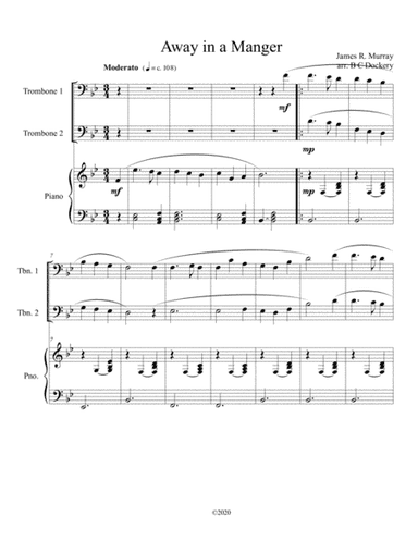 Away in a Manger (trombone duet) with optional piano accompaniment (arr. B C Dockery)
