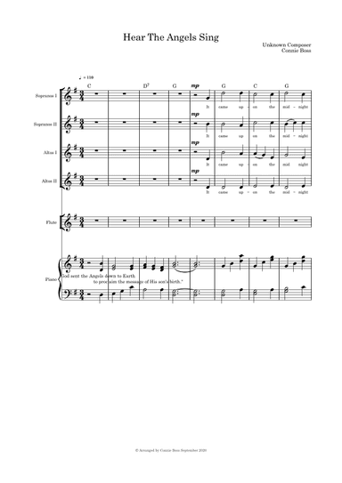 Hear the Angels Sing - SSAA medley with Flute or cello or violin and Piano (arr. Connie Boss)