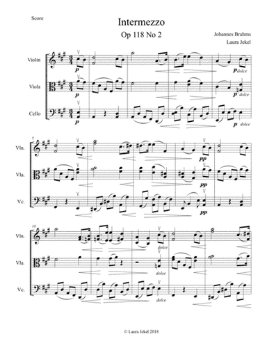 Intermezzo Op. 118, No. 2 by Brahms for String Trio (arr. Laura Jekel)