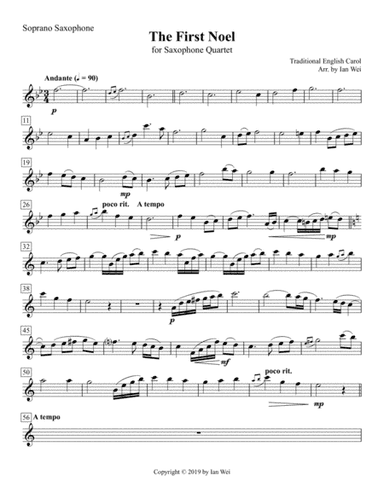 The First Noel for Saxophone Quartet (arr. Ian Wei)