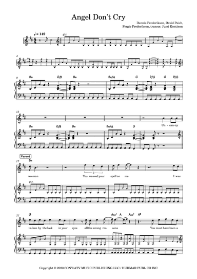 Angel Don't Cry (arr. Jussi Kontinen)