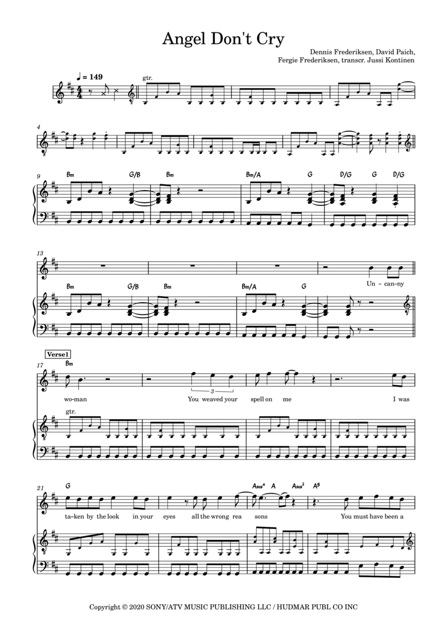 Angel Don't Cry (arr. Jussi Kontinen)