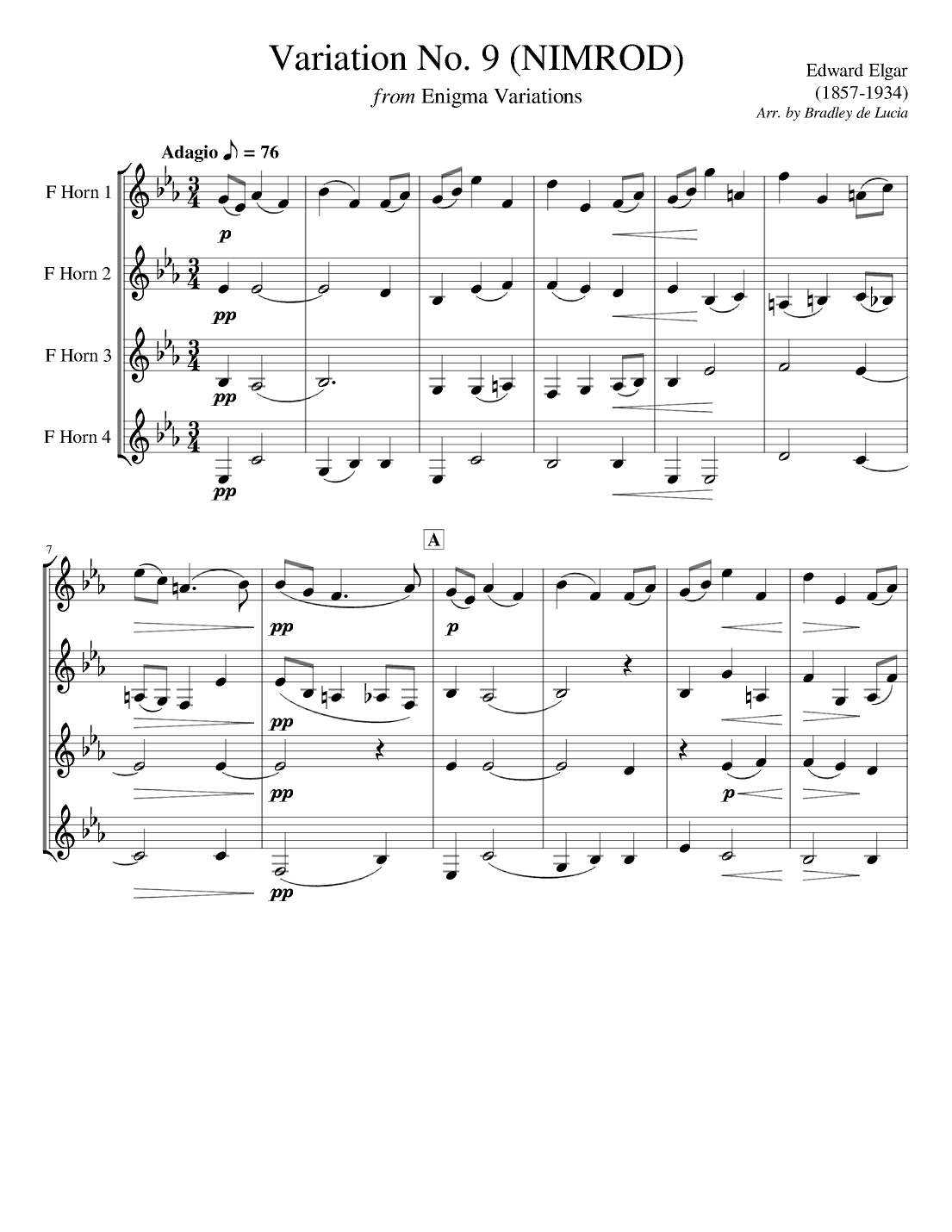 Nimrod - Enigma Variations IX for Horn Quartet (arr. Bradley de Lucia)