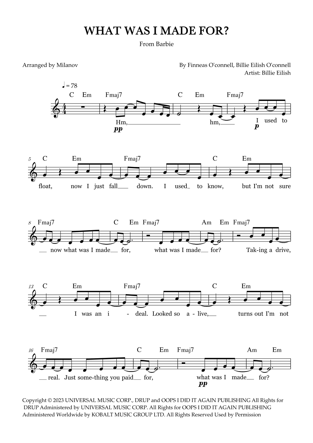 What Was I Made For? (arr. Milanov)