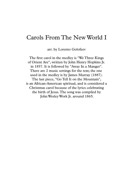Carols from The New World I (a medley of 3 US Christmas carols) for string quartet (arr. Lorento Golofeev)
