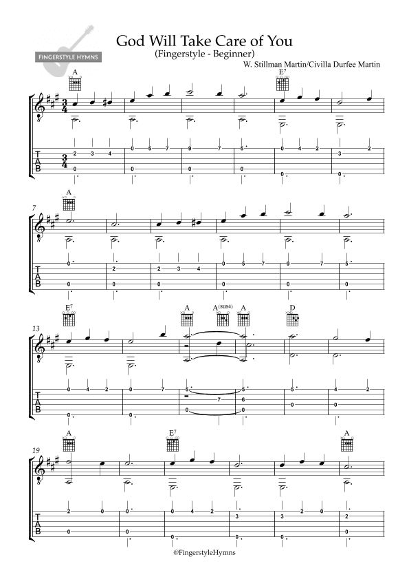 God Will take Care of You - Fingerstyle Guitar (Beginner) (arr. A. Carreiro)