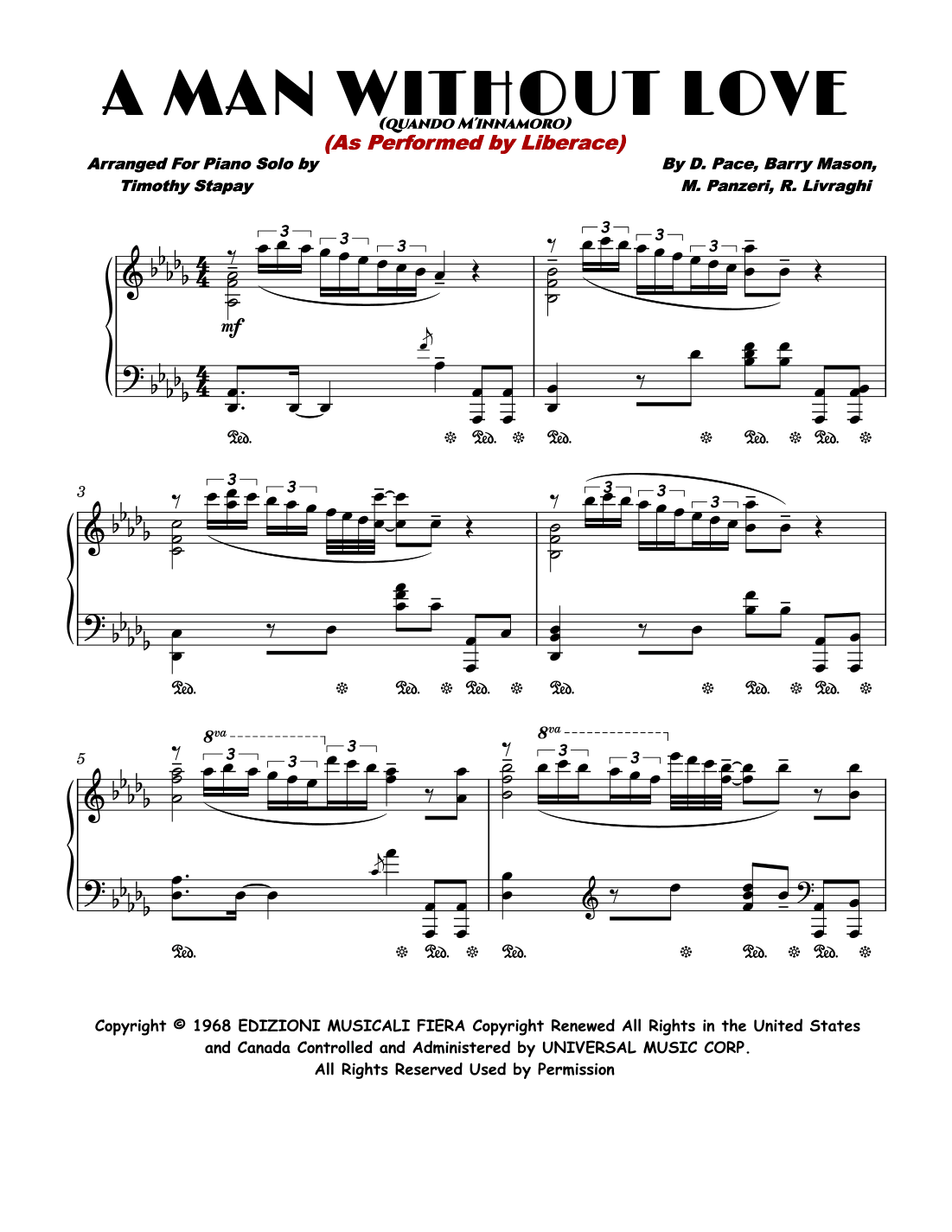 A Man Without Love (quando M'innamoro) (arr. Timothy Stapay/Liberace)