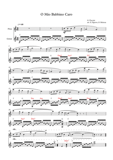O Mio Babbino Caro, Giacomo Puccini, For Flute & Guitar