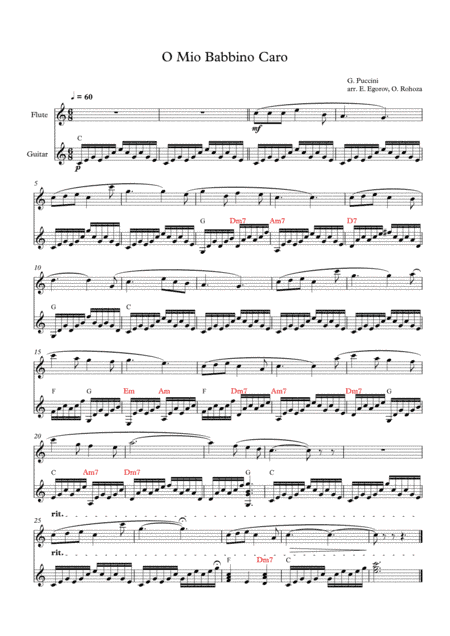 O Mio Babbino Caro, Giacomo Puccini, For Flute & Guitar