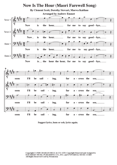 Now Is The Hour (maori Farewell Song) (arr. Andrew Emmet)