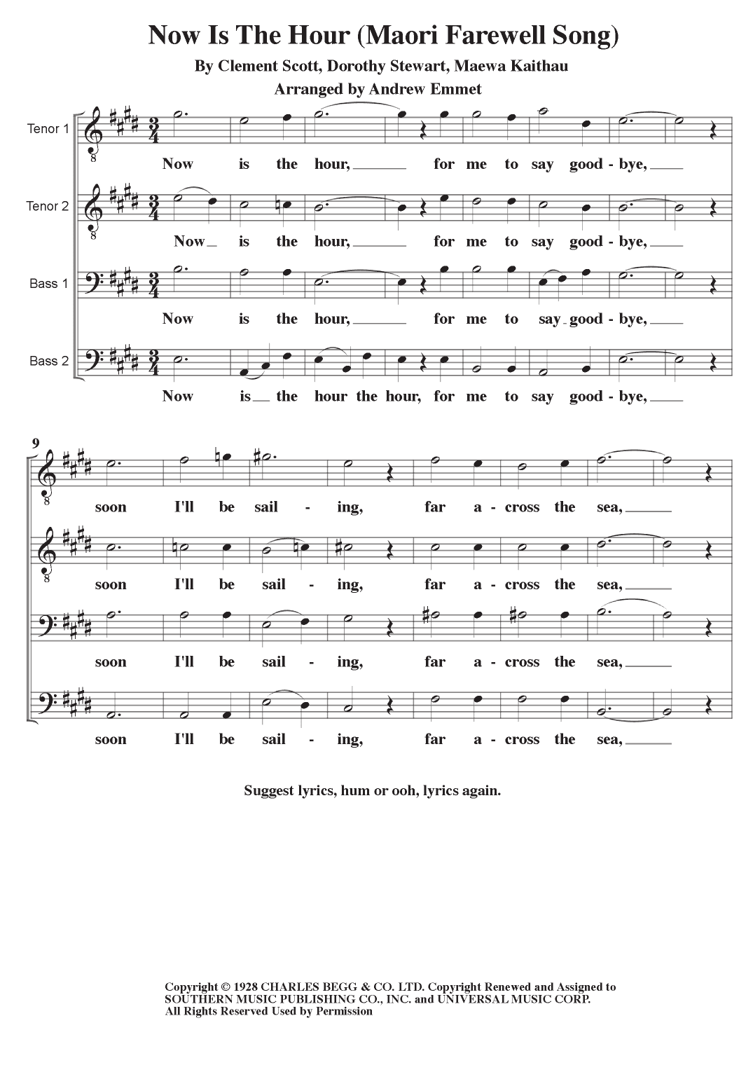 Now Is The Hour (maori Farewell Song) (arr. Andrew Emmet)