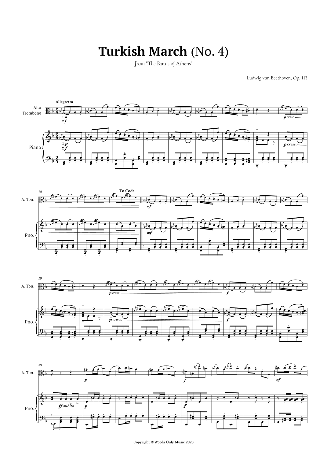 Turkish March by Beethoven for Alto Trombone and Piano (arr. Ander)