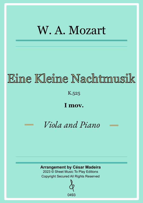 Eine Kleine Nachtmusik (1 mov.) - Viola and Piano (Full Score and Parts) (arr. César Madeira)