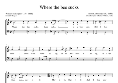 Where the bee sucks (arr. Early Music Scores)