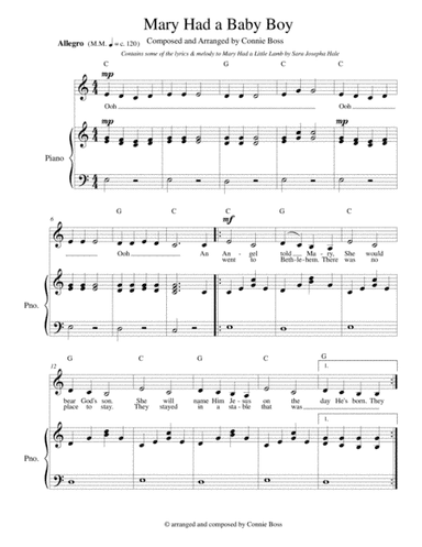 Mary Had a Baby Boy (Christmas for kids) - solo and piano