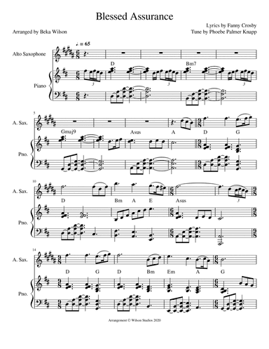 Blessed Assurance--alto sax solo (arr. Beka Wilson)