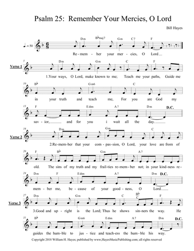 Psalm 25:  Remember Your Mercies, O Lord. - leadsheet