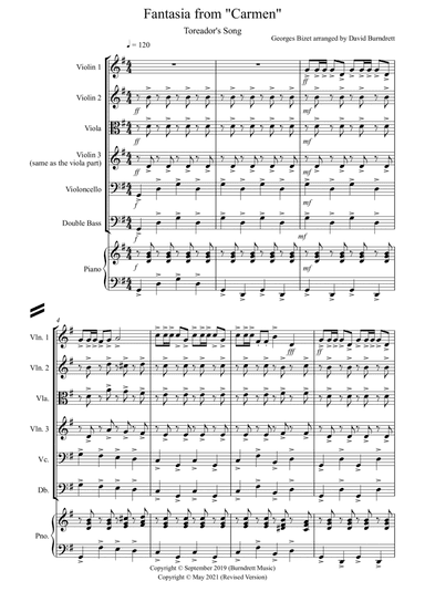 Toreador's Song (Fantasia from Carmen) for String Orchestra (arr. David Burndrett)