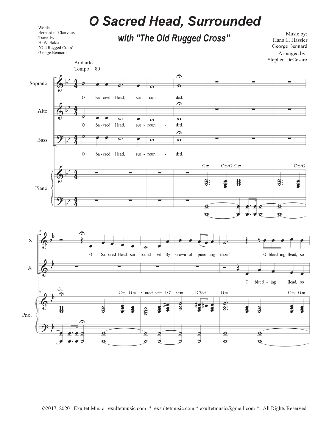 O Sacred Head, Surrounded (with "The Old Rugged Cross") (Vocal Trio - (SAB) (arr. Stephen DeCesare)