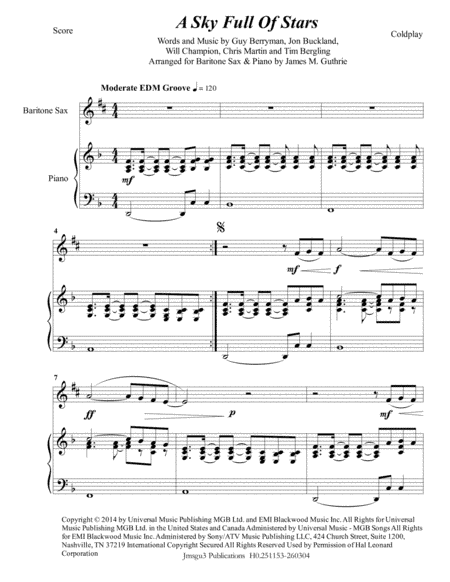 A Sky Full Of Stars (arr. James M. Guthrie, ASCAP)
