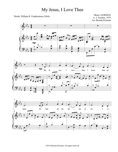 My Jesus, I Love Thee (GORDON), Low Voice, arr. Brenda Portman (arr. Brenda Portman)