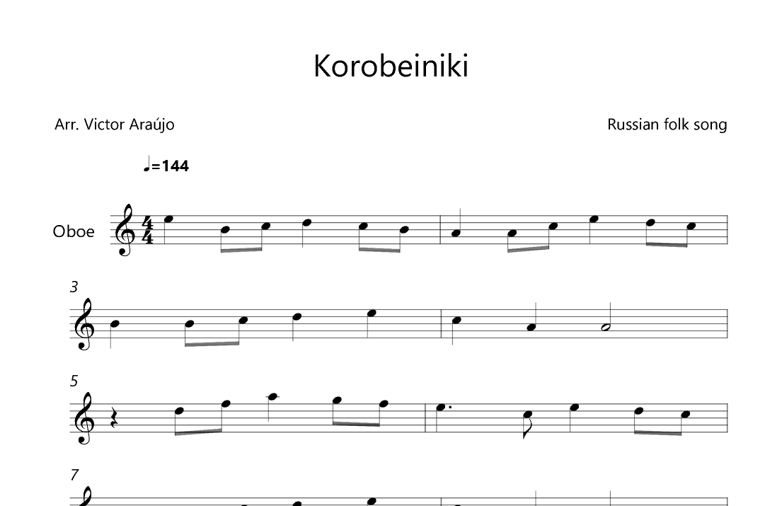 Korobeiniki  (from Tetris) - Oboe Lead Sheet (arr. Victor Araújo)