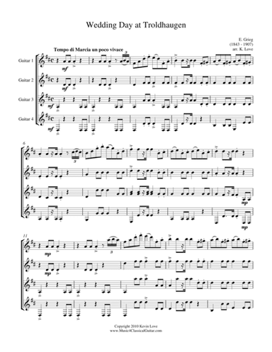 Wedding Day at Troldhaugen (Guitar Quartet) - Score and Parts (arr. Kevin Love)