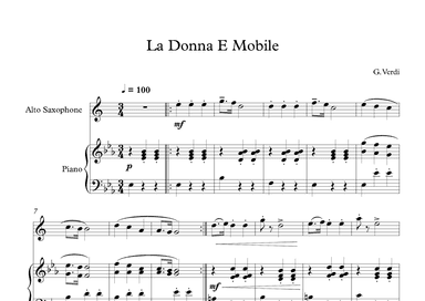 La Donna E Mobile - Giuseppe Verdi (Alto Sax + Piano) (arr. Digital Book Music)