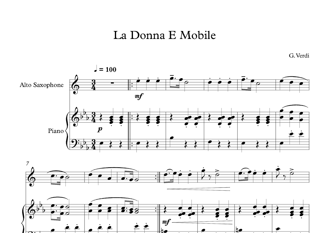 La Donna E Mobile - Giuseppe Verdi (Alto Sax + Piano) (arr. Digital Book Music)