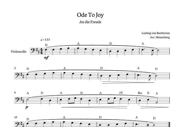 Beethoven - Ode To Joy for Cello (arr. Heisenberg)