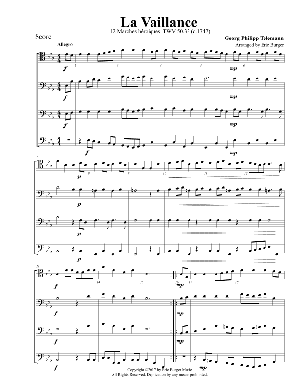 La Vaillance for Trombone or Low Brass Quartet (arr. Eric Burger Music)