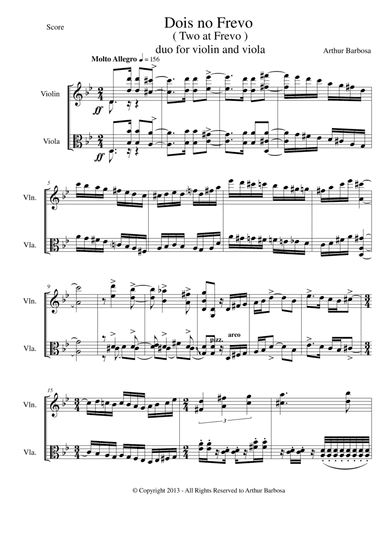 Dois no Frevo  (Two at Frevo) violin and viola duet