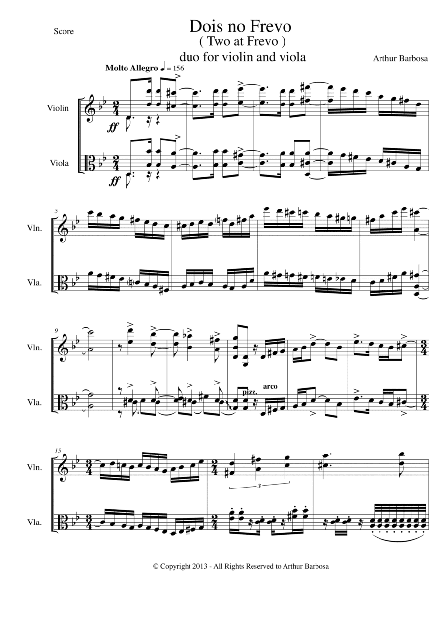 Dois no Frevo  (Two at Frevo) violin and viola duet