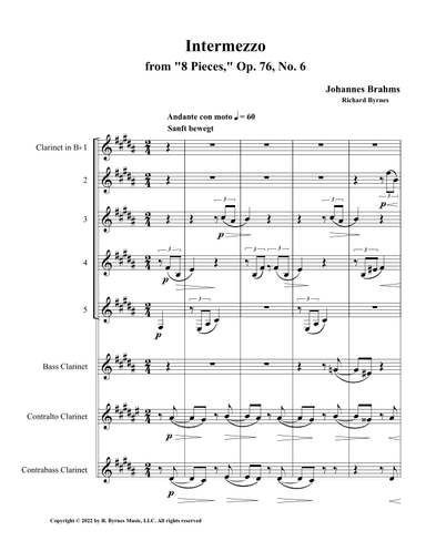 Intermezzo, Op. 76, No. 6 (Clarinet Octet) (arr. Richard Byrnes)