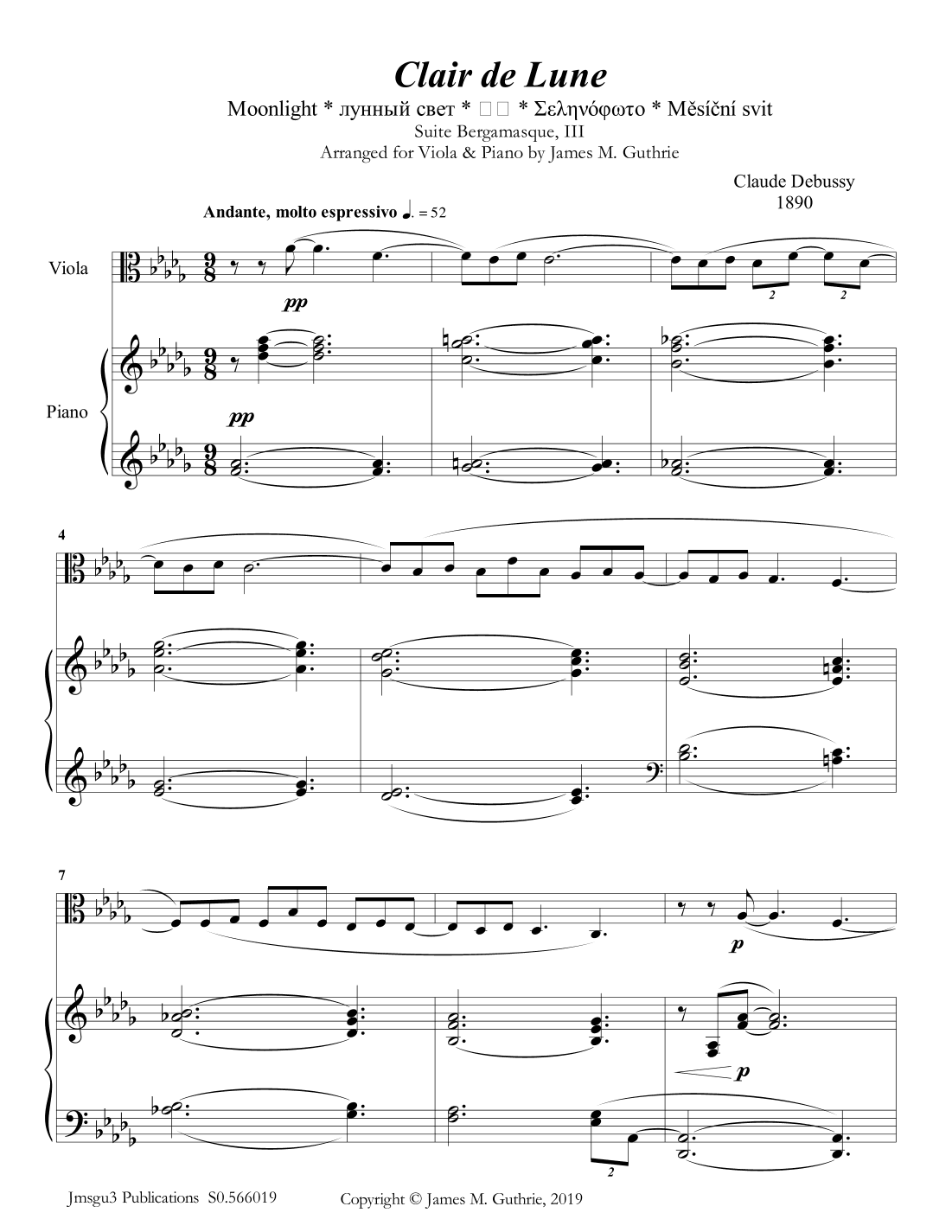 Debussy: Claire de Lune for Viola & Piano (arr. James M. Guthrie)