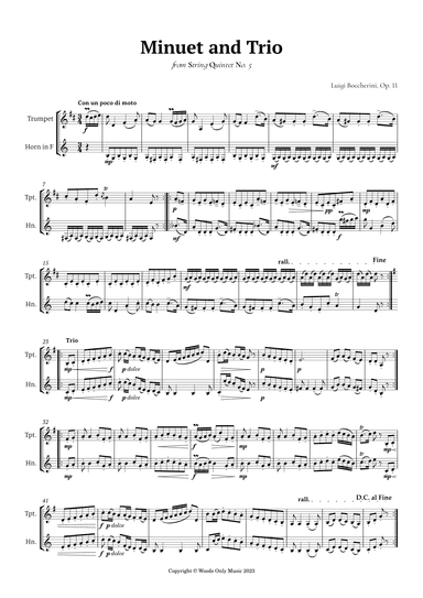 Minuet by Boccherini for Trumpet and French Horn Duet (arr. Ander)