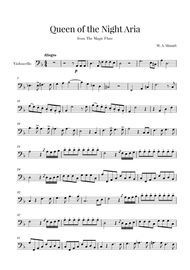W. A. Mozart - Queen of the Night Aria (for Cello) (arr. Cadenza Editions)