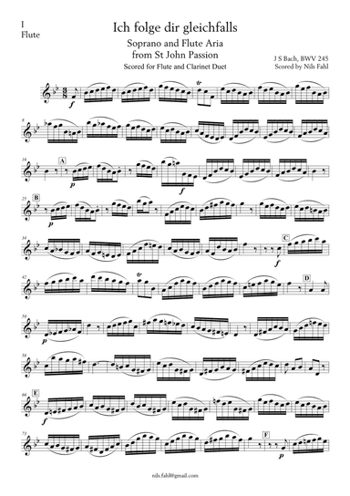 J S Bach Ich folge dir gleichfalls from St John Passion, BWV 245 Flute and Clarinet Duet (arr. Nils Fahl)