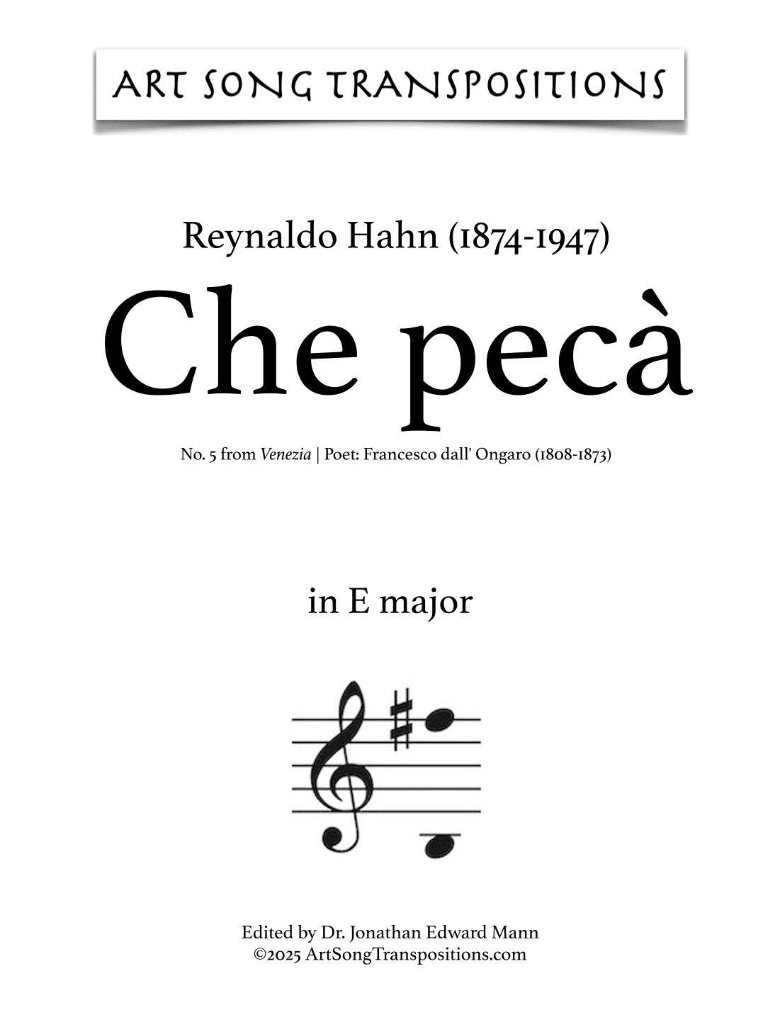 HAHN: Che pecà (transposed to E major) (arr. ArtSongTranspositions.com)