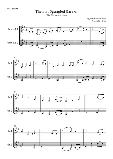 The Star Spangled Banner (USA National Anthem) for Horn in F Duo (arr. Fabio Britto)