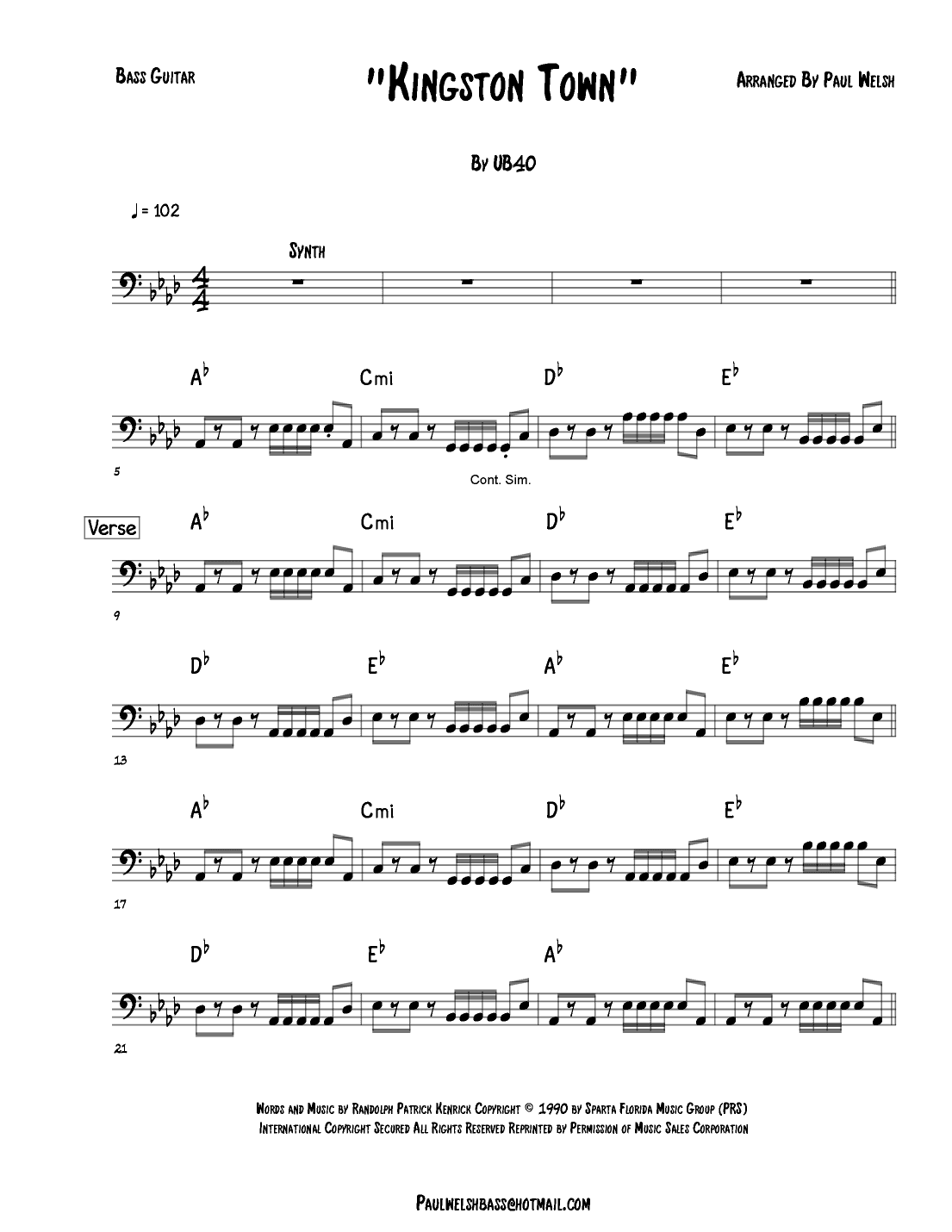 Kingston Town (arr. P Welsh)