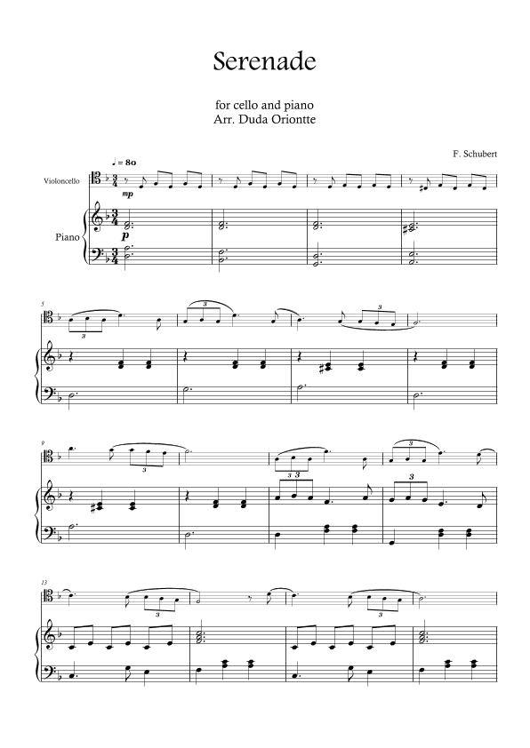 Serenade (cello and piano SIMPLIFIED) Schubert (arr. Duda Oriontte)