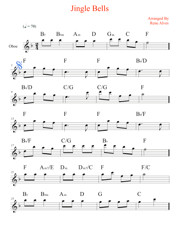 jingle bells, cipher christmas song and melody for oboe (arr. Rene Alves)
