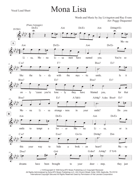 Mona Lisa (arr. Peggy Duquesnel)