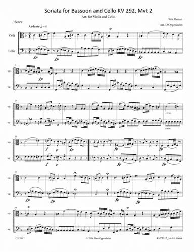 Mozart: Sonata for Bassoon and Cello K 292 Mvt 2 arranged for Viola and Cello (arr. D Oppenheim)