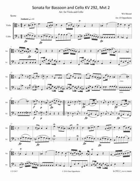 Mozart: Sonata for Bassoon and Cello K 292 Mvt 2 arranged for Viola and Cello (arr. D Oppenheim)