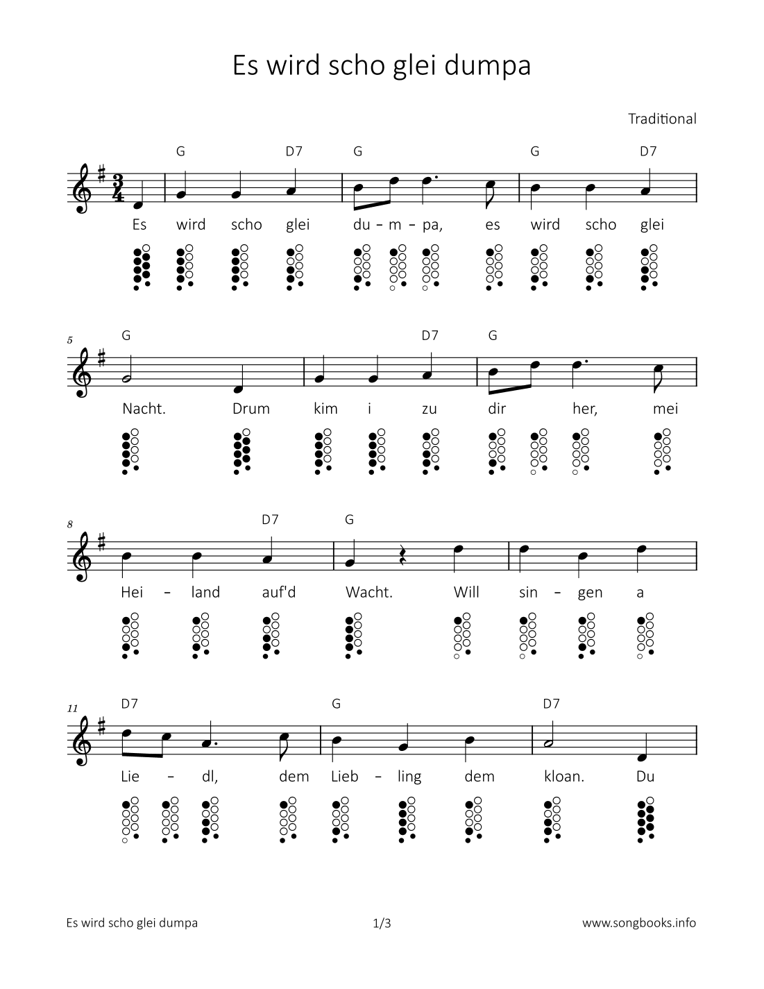 Es wird scho glei dumpa (arr. songbooks.info)