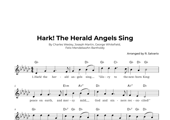 Hark! The Herald Angels Sing (Key of G-Flat Major) (arr. R. Salvario)